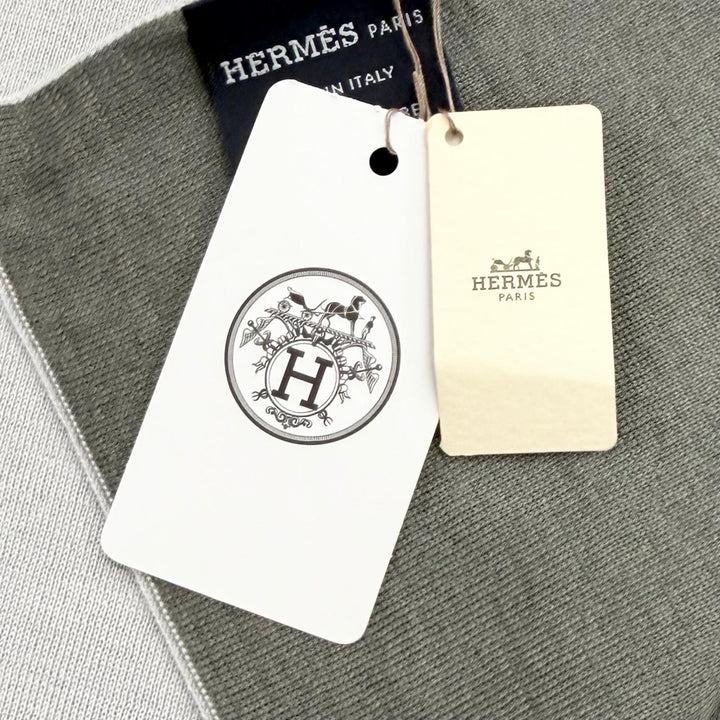 未使用品★HERMES エルメス アレ ルトゥール カシミヤ シルク混 Hロゴ マフラー ストール グレー イタリア製 レディース 箱付き