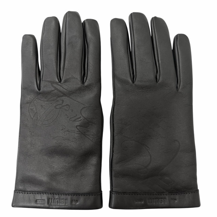 極美品□BERLUTI ベルルッティ 羊革 裏カシミヤ100％ カリグラフィ スクリット 手袋 ブラック 8 イタリア製 正規品 メンズ 定価122100円