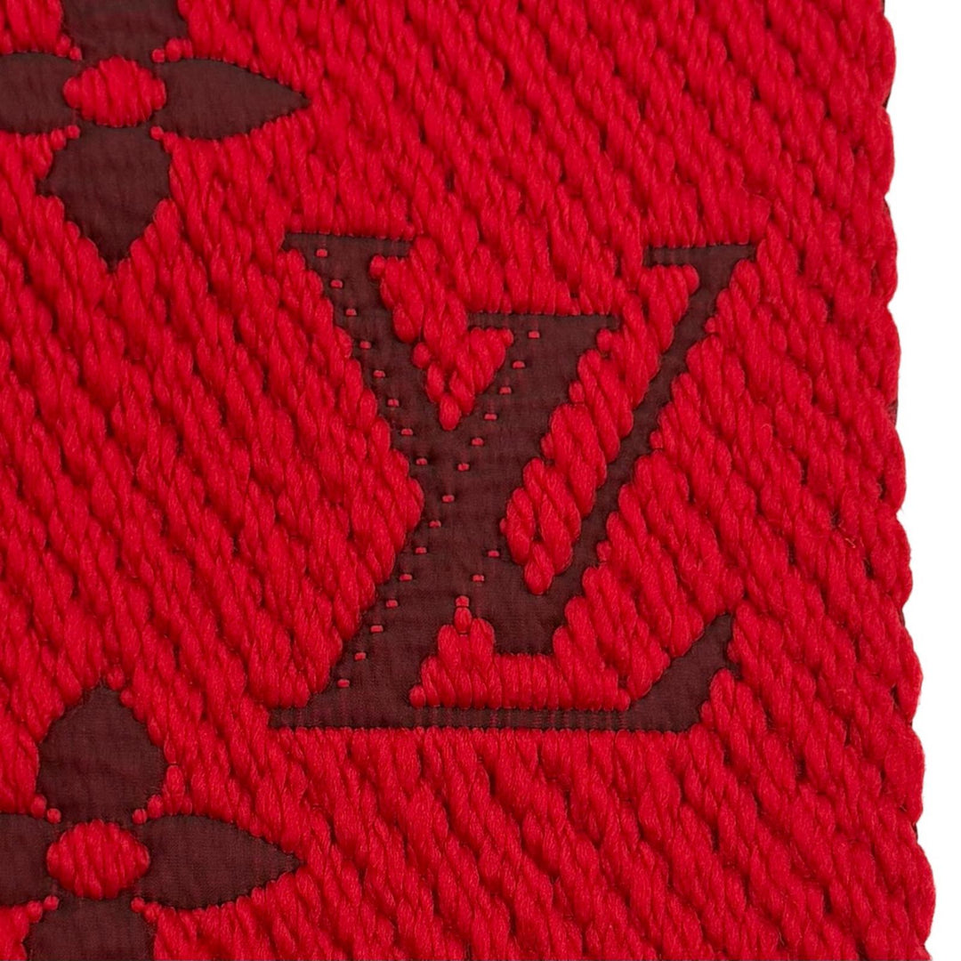 美品★LOUIS VUITTON ルイヴィトン M72432 エシャルプ ロゴマニア ウール シルク混 ルビー フリンジ マフラー イタリア製 箱付き