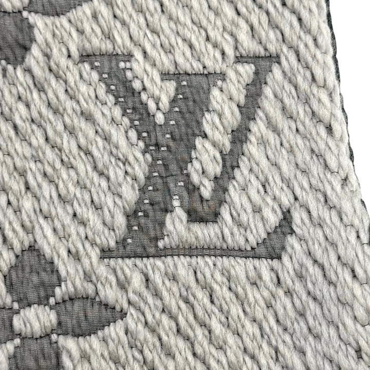 美品★LOUIS VUITTON ルイヴィトン M74742 エシャルプ ロゴマニア ウール シルク混 グリペルル フリンジ マフラー 伊製 正規品 箱付き