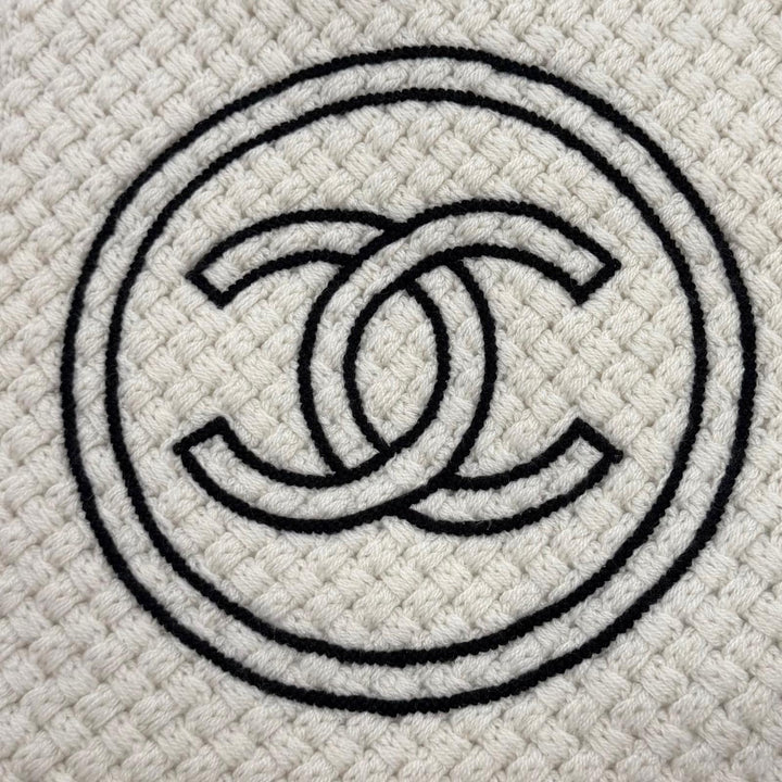 美品★CHANEL シャネル カシミヤ100％ ココマーク ニット マフラー ストール アイボリー ブラック イタリア製 レディース