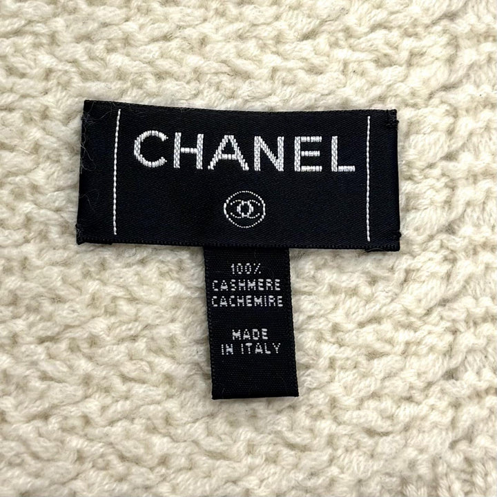 美品★CHANEL シャネル カシミヤ100％ ココマーク ニット マフラー ストール アイボリー ブラック イタリア製 レディース