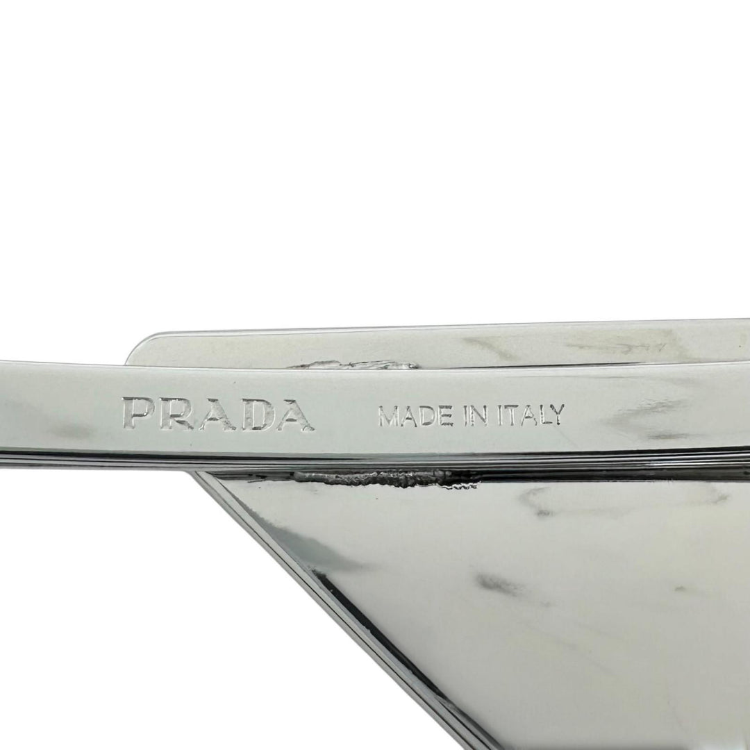 極美品▲PRADA プラダ 1IF051 メタル トライアングルロゴ 2本セット ヘアピン ブラック シルバー イタリア製 レディース 箱付き