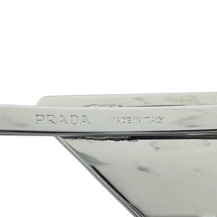 極美品▲PRADA プラダ 1IF051 メタル トライアングルロゴ 2本セット ヘアピン ブラック シルバー イタリア製 レディース 箱付き
