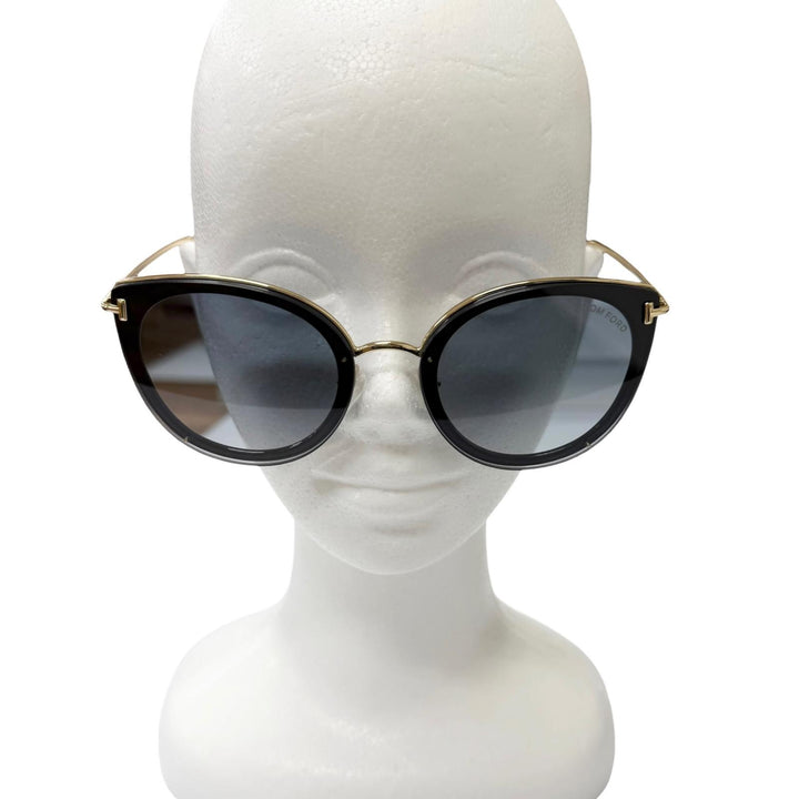 美品□TOM FORD トムフォード TF720-K キャッツアイ サングラス ブラック ゴールド ブルーレンズ 64□16-145 デモレンズ イタリア製