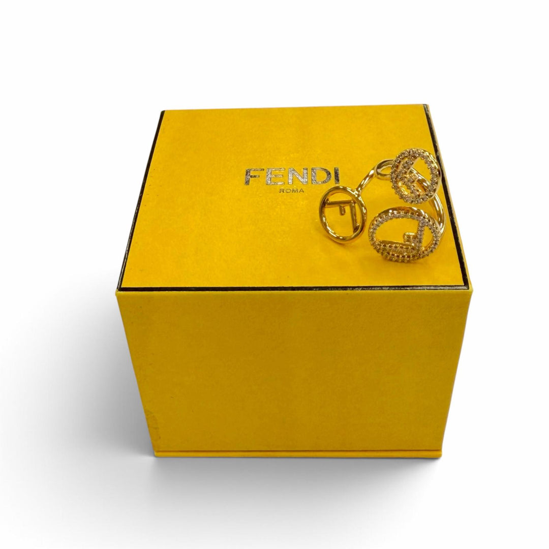 極美品▼FENDI フェンディ エフ イズ フェンディ ラインストーン リング 指輪 ゴールド S JP12号相当 イタリア製 レディース 箱付き