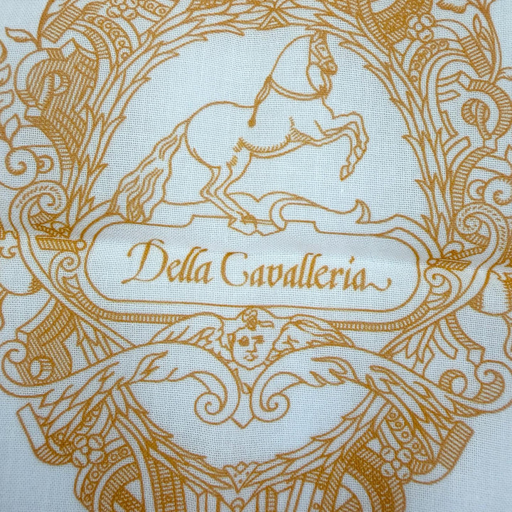 極美品☆HERMES エルメス カレ45 Della Cavalleria デッラ カヴァッレリア コットン100％ スカーフ ハンカチ オレンジ ホワイト 箱付き