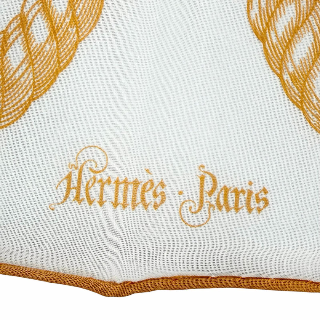 極美品☆HERMES エルメス カレ45 Della Cavalleria デッラ カヴァッレリア コットン100％ スカーフ ハンカチ オレンジ ホワイト 箱付き