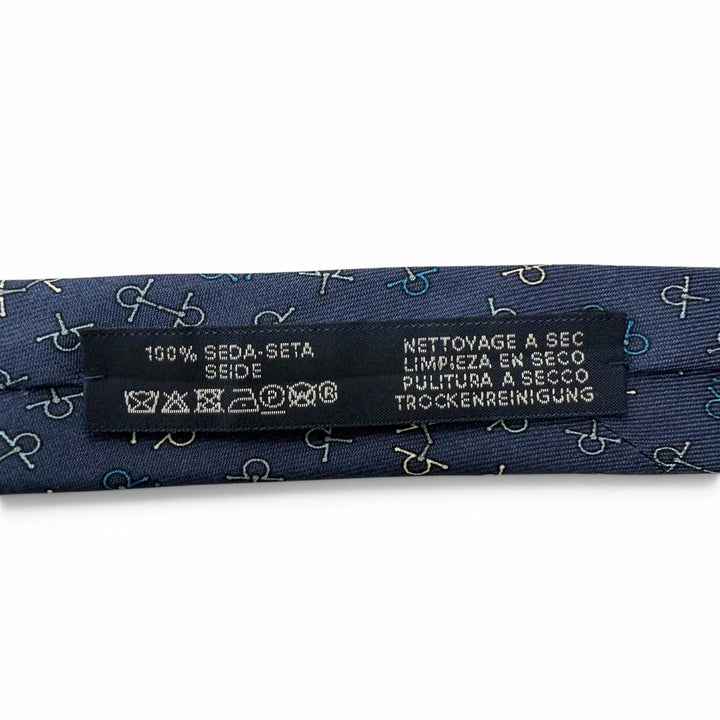 極美品□HERMES エルメス 6362HA シルク100％ ビット 金具 総柄 レギュラータイ ネクタイ ブルー フランス製 メンズ ビジネスオススメ