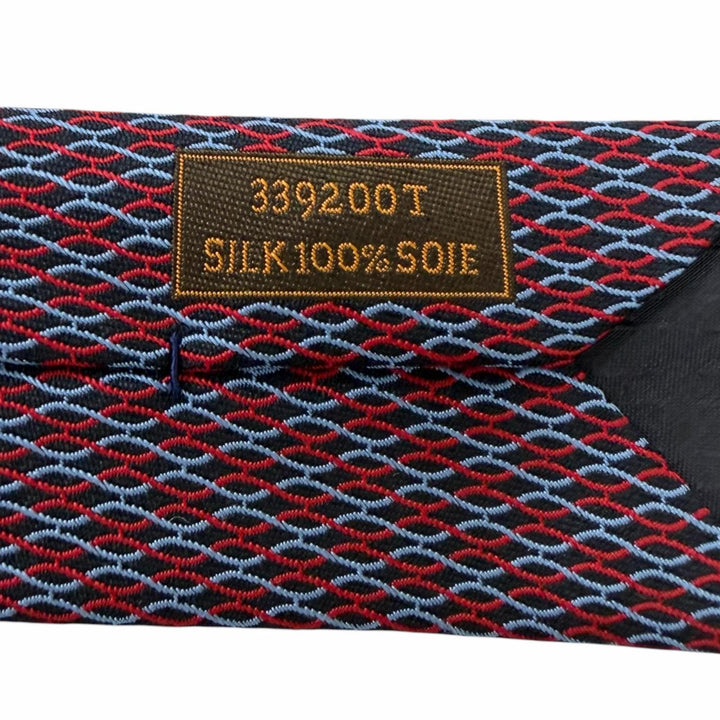 極美品□HERMES エルメス 339200T シルク100％ Hロゴ 総柄 ネクタイ レギュラータイ レッド ネイビー フランス製 メンズオススメ◎