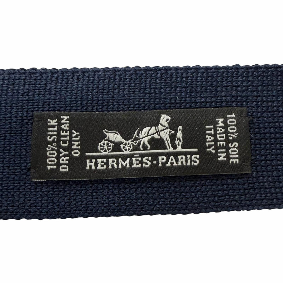 極美品□HERMES エルメス シルク100％ ハニカム柄 ニットタイ ネクタイ ネイビー パープル イタリア製 メンズ ビジネスオススメ◎
