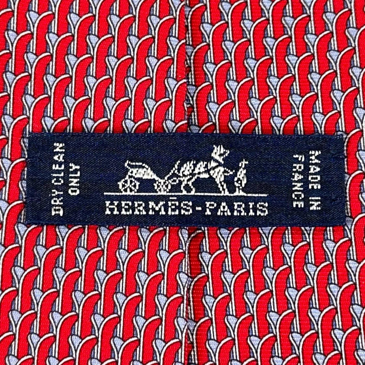極美品▲HERMES エルメス 645968 シルク100％ スキー 総柄 大剣8cm ネクタイ レッド ルージュ フランス製 メンズ