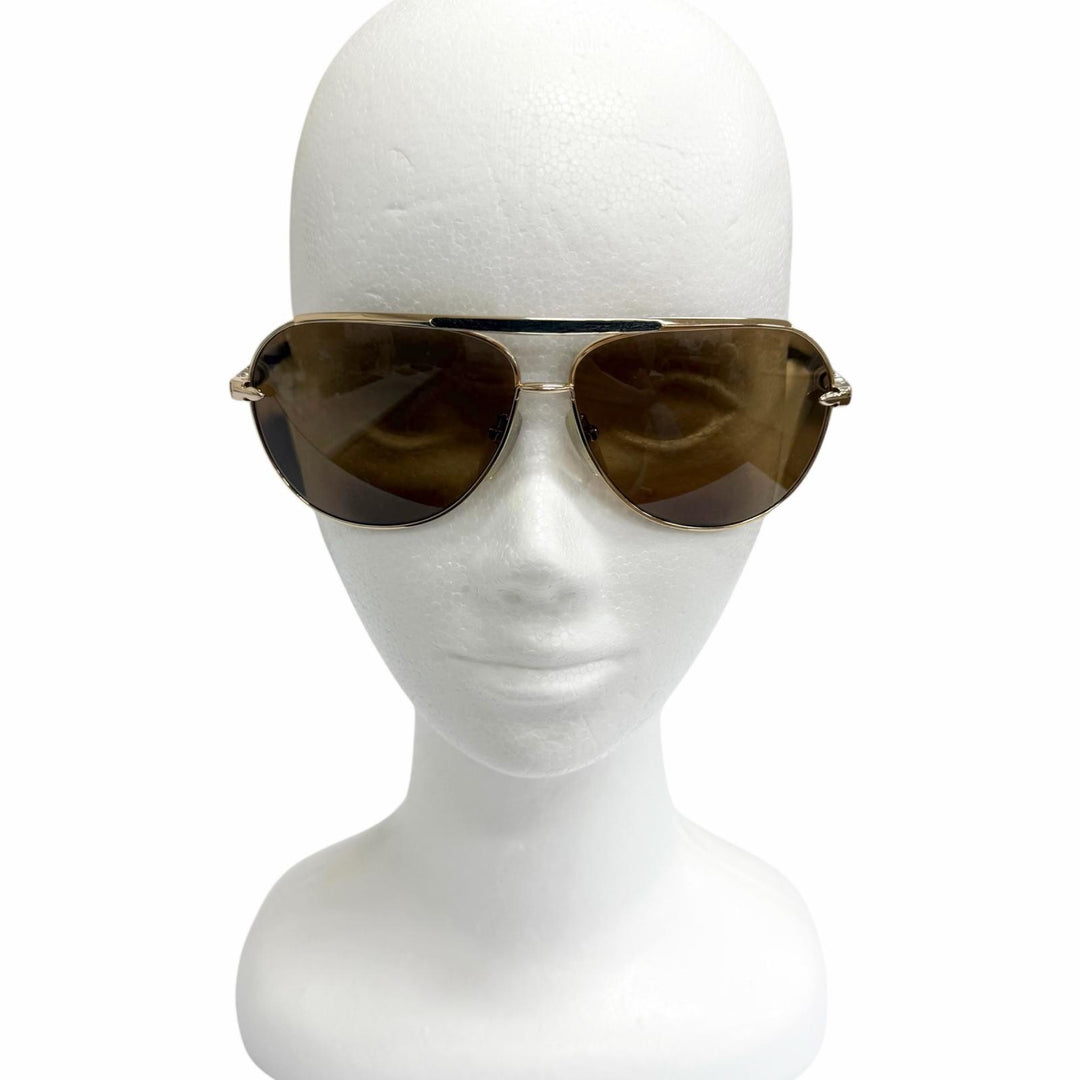 美品□CHROME HEARTS クロムハーツ ヴィンテージ MUNCHER SV925 レザー ツーブリッジ ティアドロップ サングラス ゴールド ブラック 40g