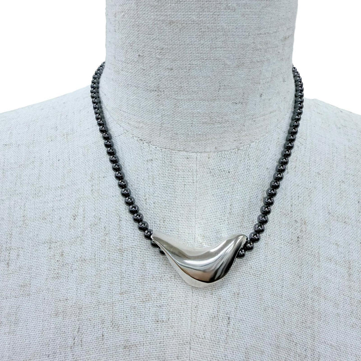 美品☆Georg Jensen ジョージジェンセン 925 ヘマタイト バードモチーフ ネックレス シルバー ブラック系 重量45.9g レディース