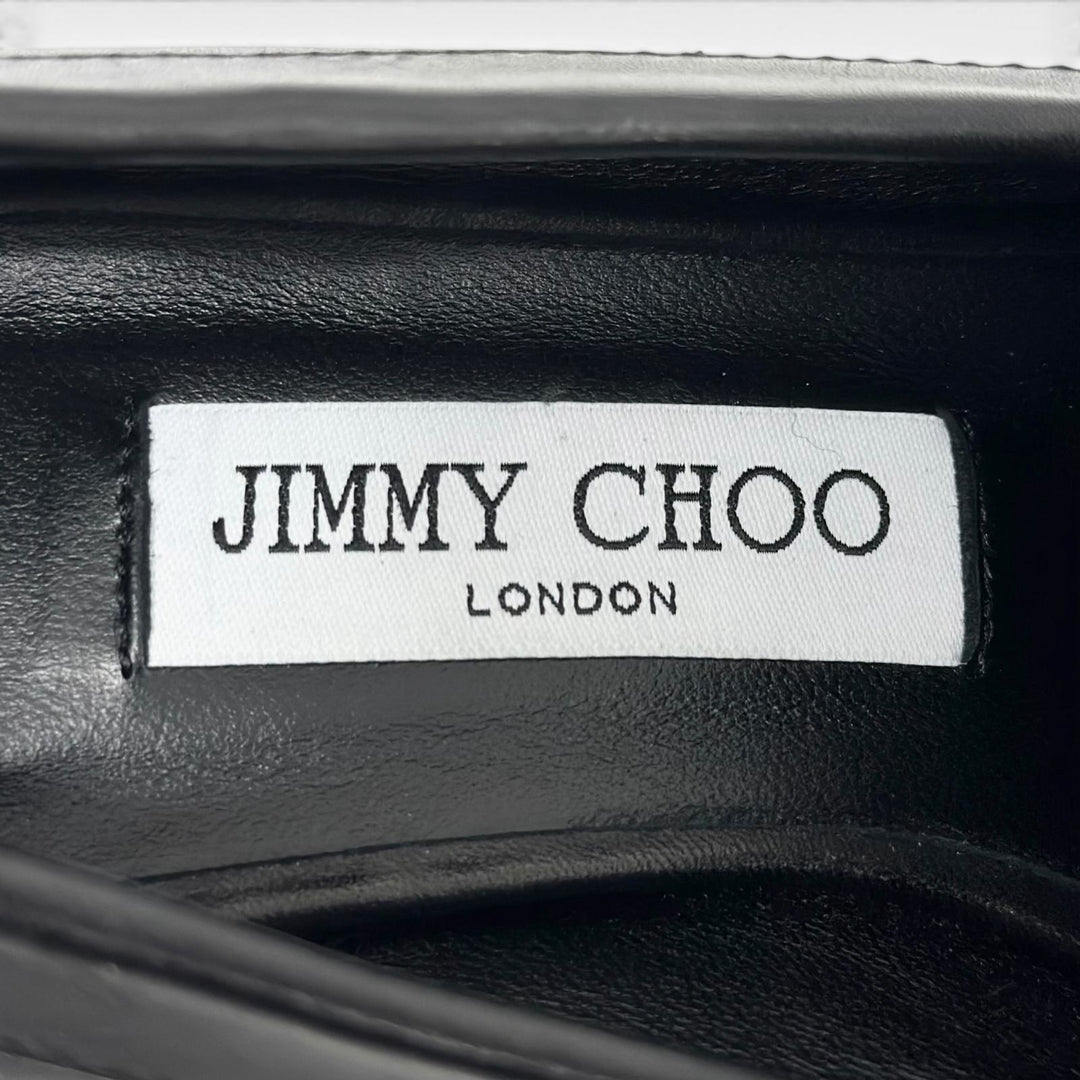 極美品▲JIMMY CHOO ジミーチュウ DEANNA 30 ディアナ スタッズ レザー ローファー ブラック ゴールド 37.5 イタリア製 レディース