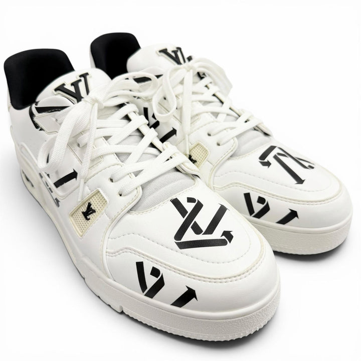極美品▼LOUIS VUITTON ルイヴィトン LVトレイナーライン アップサイクル レザー LVロゴ ローカットスニーカー ホワイト ブラック 7