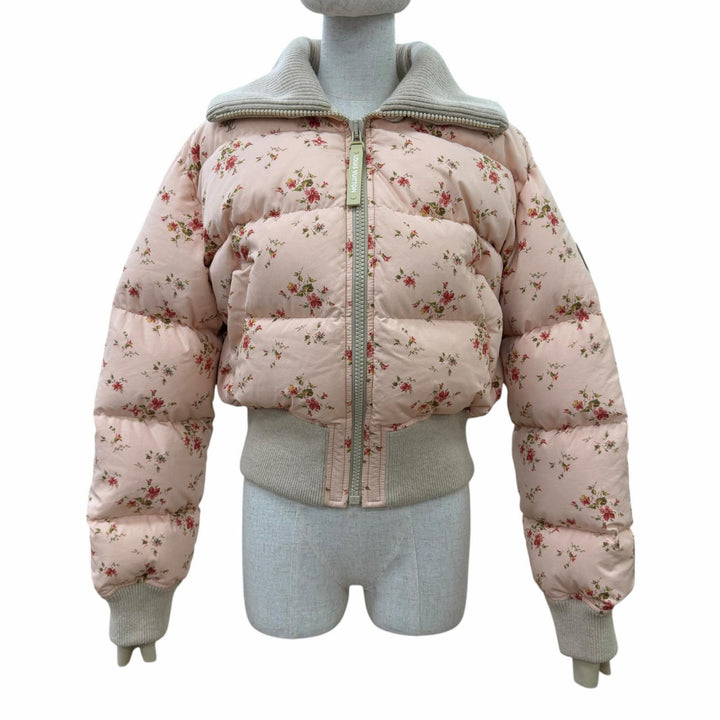 美品☆LOUIS VUITTON ルイヴィトン 24SS フローラルプリント 裏地モノグラム LVレザーパッチ ダウンジャケット ピンク系 34 正規品