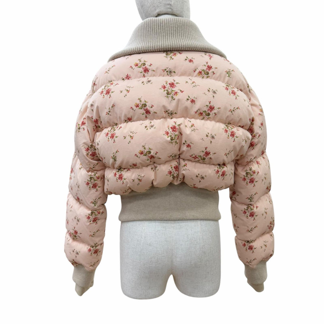 美品☆LOUIS VUITTON ルイヴィトン 24SS フローラルプリント 裏地モノグラム LVレザーパッチ ダウンジャケット ピンク系 34 正規品