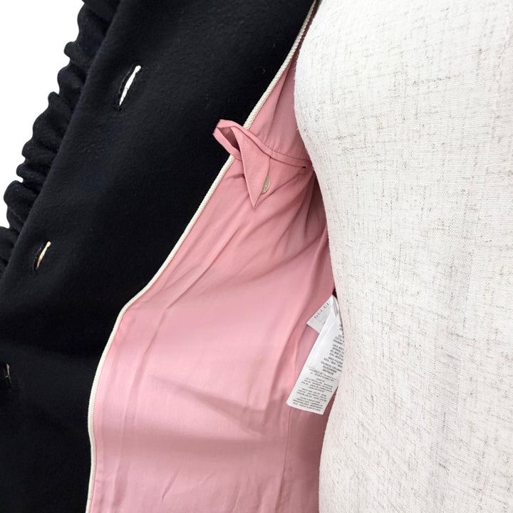美品△GUCCI グッチ 432405 ウール ミンクファー インターロッキングパールボタン フリルデザインコート ブラック パープル 38 正規品