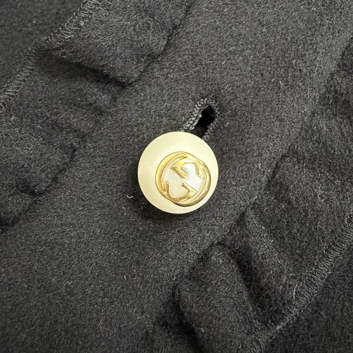 美品△GUCCI グッチ 432405 ウール ミンクファー インターロッキングパールボタン フリルデザインコート ブラック パープル 38 正規品