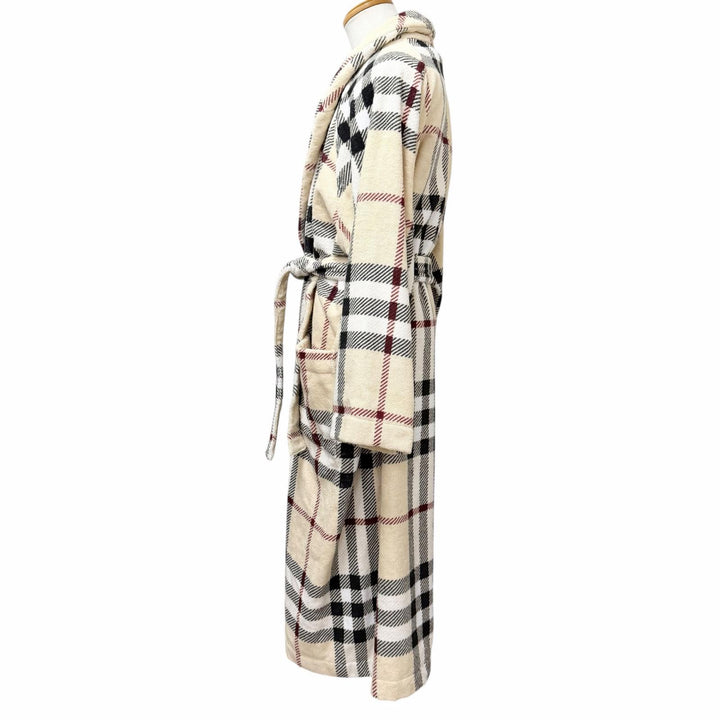 未使用品□BURBERRY バーバリー 8075437 ノバチェック柄 パイル地 ベルテッド ガウンコート ベージュ系 M イタリア製 正規品 メンズ