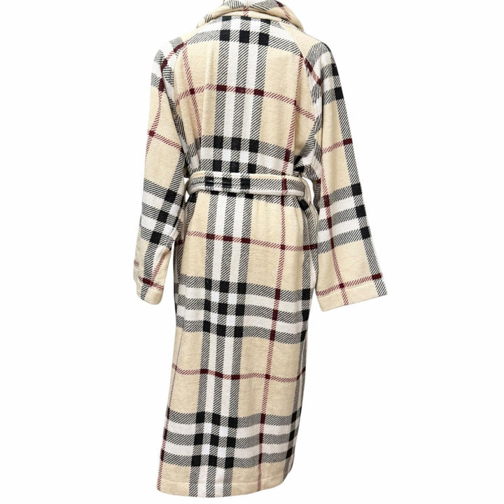 未使用品□BURBERRY バーバリー 8075437 ノバチェック柄 パイル地 ベルテッド ガウンコート ベージュ系 M イタリア製 正規品 メンズ