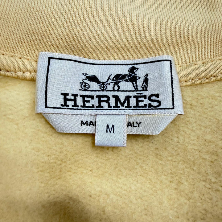 未使用品▼HERMES エルメス 24SS 41-5719 ランH コットン100% フーデッド ジップアップ パーカー イエロー M イタリア製 正規品 メンズ
