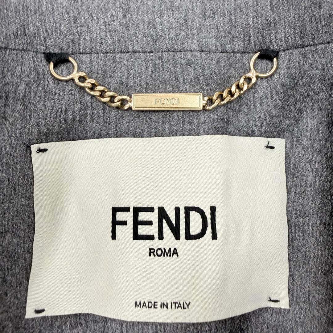 極美品◇FENDI フェンディ FJ7092AC2Q ウール100％ ダブルブレスト テーラードジャケット グレー 38 イタリア製 正規品 レディース