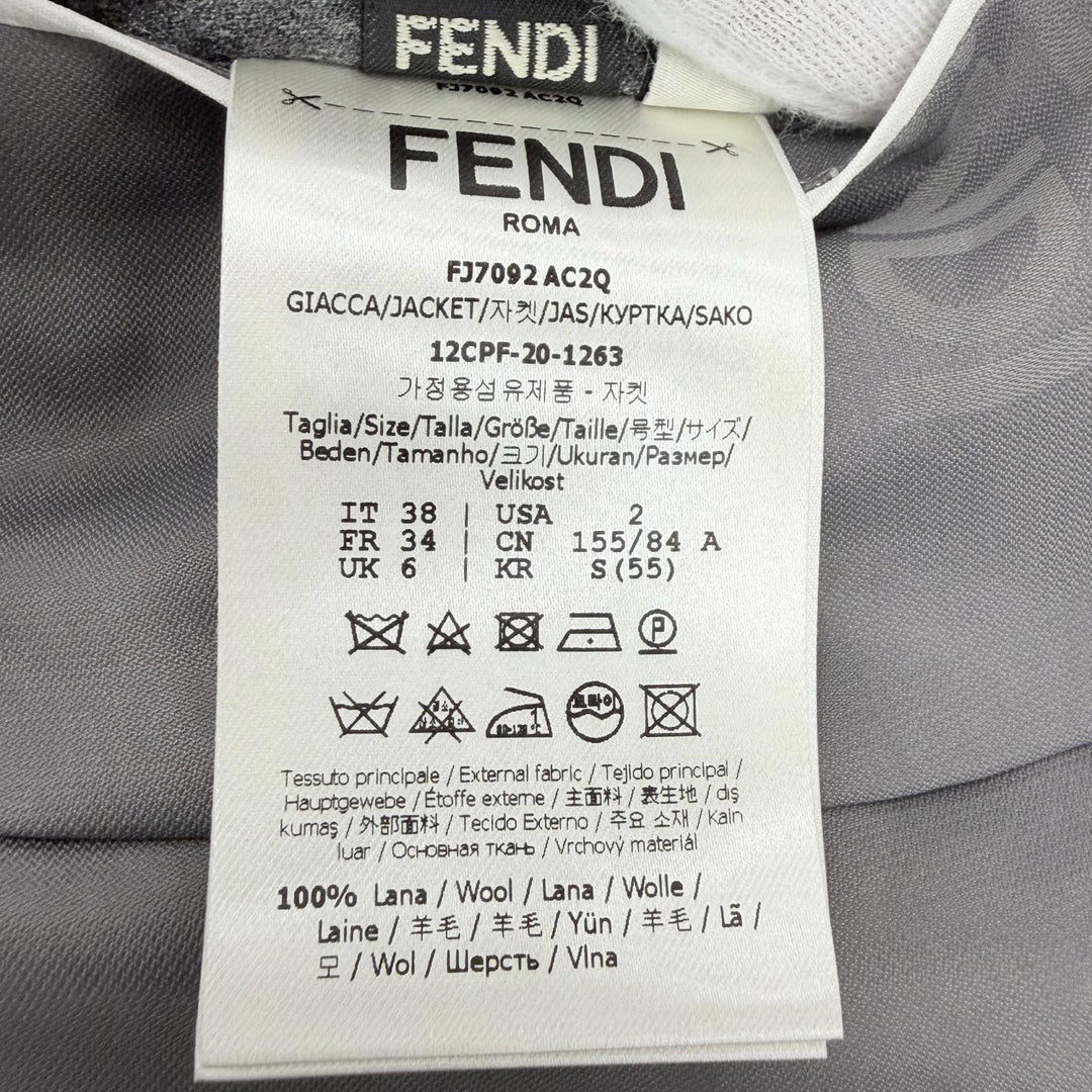 極美品◇FENDI フェンディ FJ7092AC2Q ウール100％ ダブルブレスト テーラードジャケット グレー 38 イタリア製 正規品 レディース