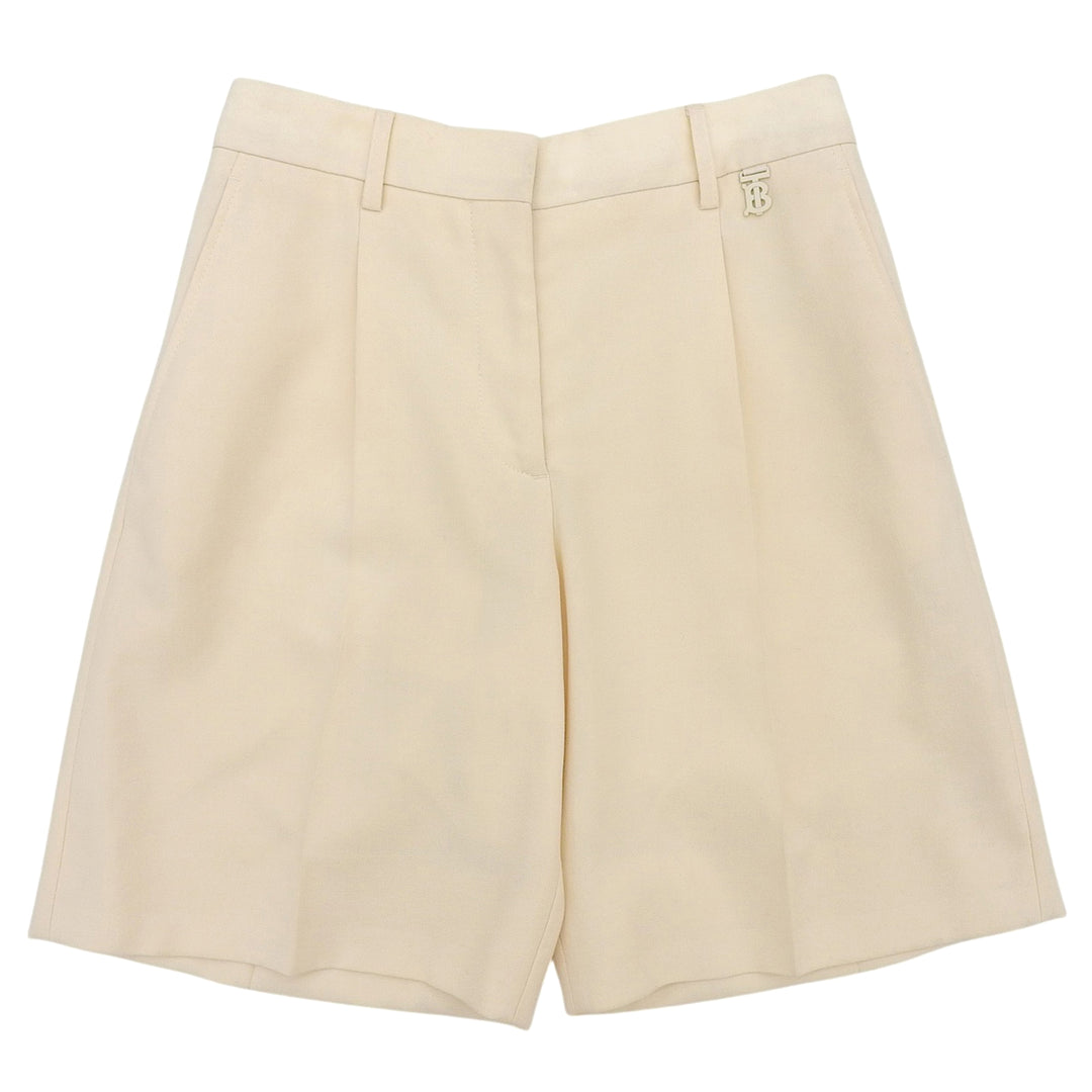 未使用品▲BURBERRY バーバリー 8054151 ウール100％ TBロゴ センタープレス ショートパンツ クリーム 34 イタリア製 正規品 レディース