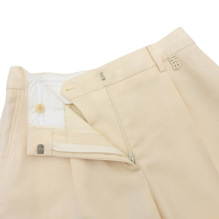 未使用品▲BURBERRY バーバリー 8054151 ウール100％ TBロゴ センタープレス ショートパンツ クリーム 34 イタリア製 正規品 レディース