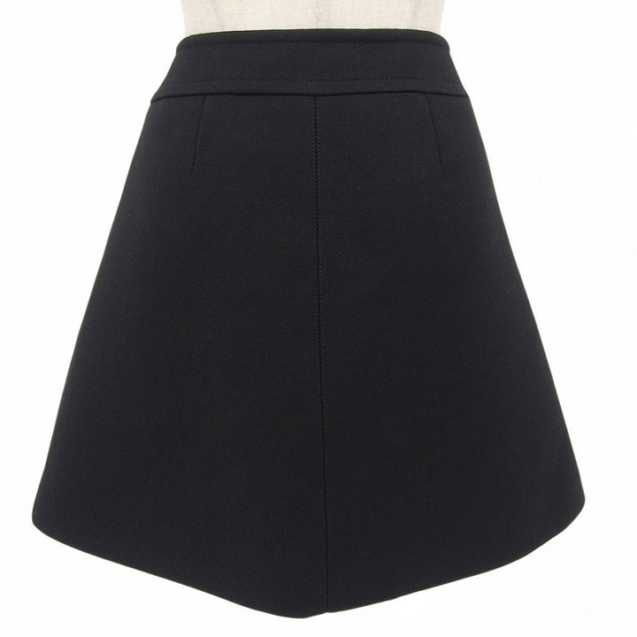 極美品▲CELINE セリーヌ 2J833383Z ウール シルク混 ボックスプリーツ トラペーズ ミニスカート ブラック 40 仏製 正規品 レディース