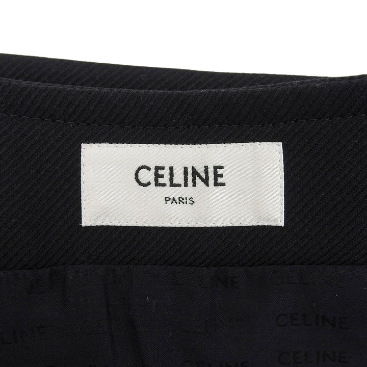 極美品▲CELINE セリーヌ 2J833383Z ウール シルク混 ボックスプリーツ トラペーズ ミニスカート ブラック 40 仏製 正規品 レディース
