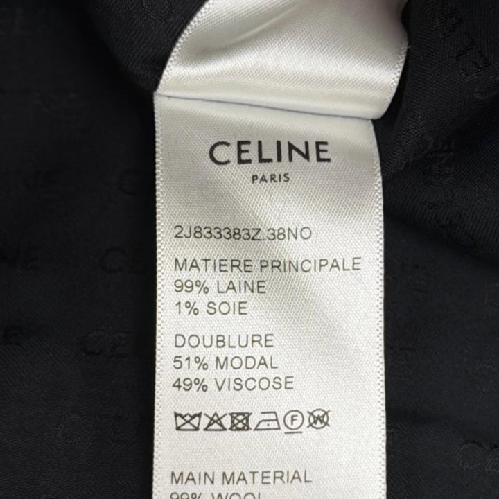 極美品▲CELINE セリーヌ 2J833383Z ウール シルク混 ボックスプリーツ トラペーズ ミニスカート ブラック 40 仏製 正規品 レディース