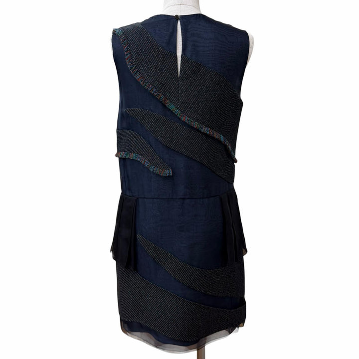 極美品★Christian Dior クリスチャンディオール 5H21648F1155 シルク100％ レース使い ノースリーブ デザイン ワンピース 38 正規品