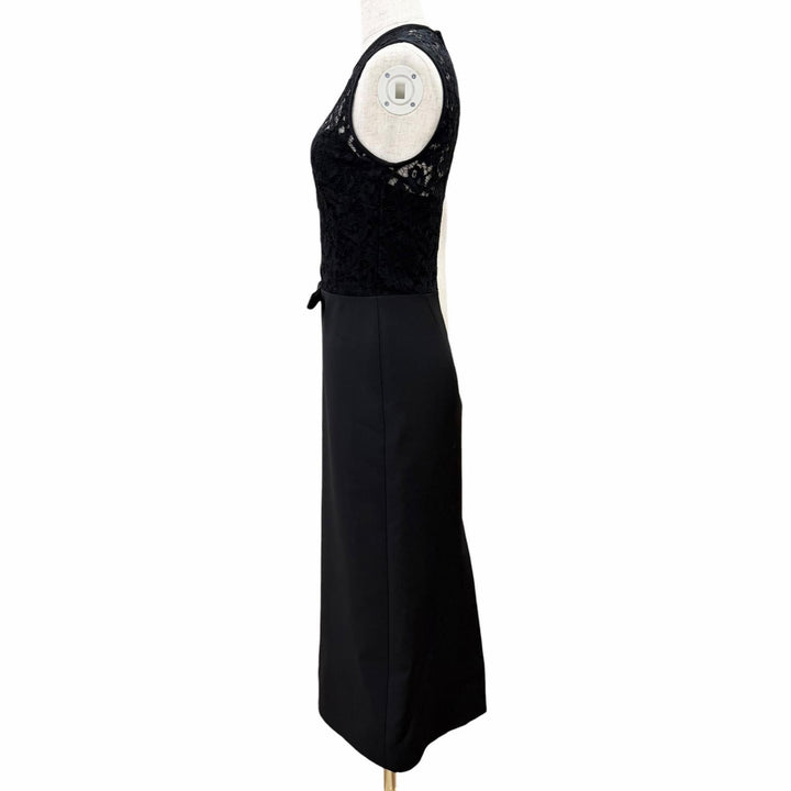 極美品△VALENTINO ヴァレンティノ 22SS 1B3VAZC6360 シルク混 リボン レース切替 ペンシルドレス ノースリーブ ワンピース 黒 36 正規品