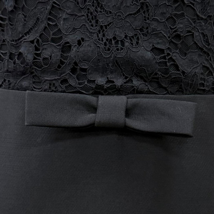 極美品△VALENTINO ヴァレンティノ 22SS 1B3VAZC6360 シルク混 リボン レース切替 ペンシルドレス ノースリーブ ワンピース 黒 36 正規品