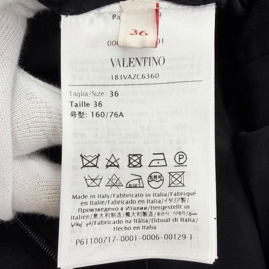 極美品△VALENTINO ヴァレンティノ 22SS 1B3VAZC6360 シルク混 リボン レース切替 ペンシルドレス ノースリーブ ワンピース 黒 36 正規品