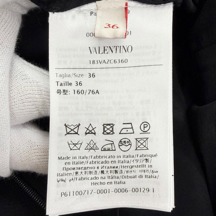 極美品△VALENTINO ヴァレンティノ 22SS 1B3VAZC6360 シルク混 リボン レース切替 ペンシルドレス ノースリーブ ワンピース 黒 36 正規品