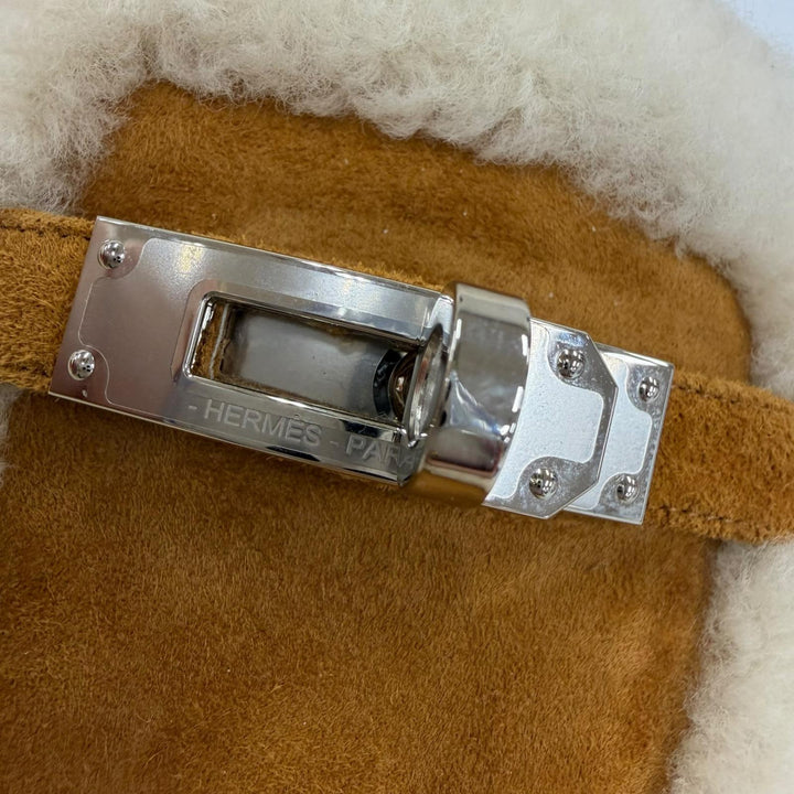 未使用品☆HERMES エルメス オズ シープスキン シルバー金具 ケリーバックル ムートン ミュール ブラウン 37.5 イタリア製 箱・保存袋付