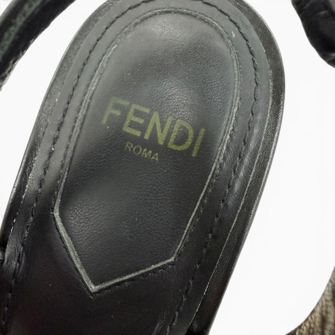 美品☆FENDI フェンディ FIRST ファースト Fデザインヒール スリングバック レザー パンプス ブラック ゴールド金具 36 イタリア製
