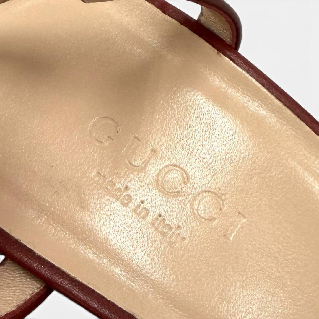 極美品★GUCCI グッチ ホースビット アンクルストラップ レザー サンダル ミュール ボルドー ゴールド金具 36 イタリア製 レディース