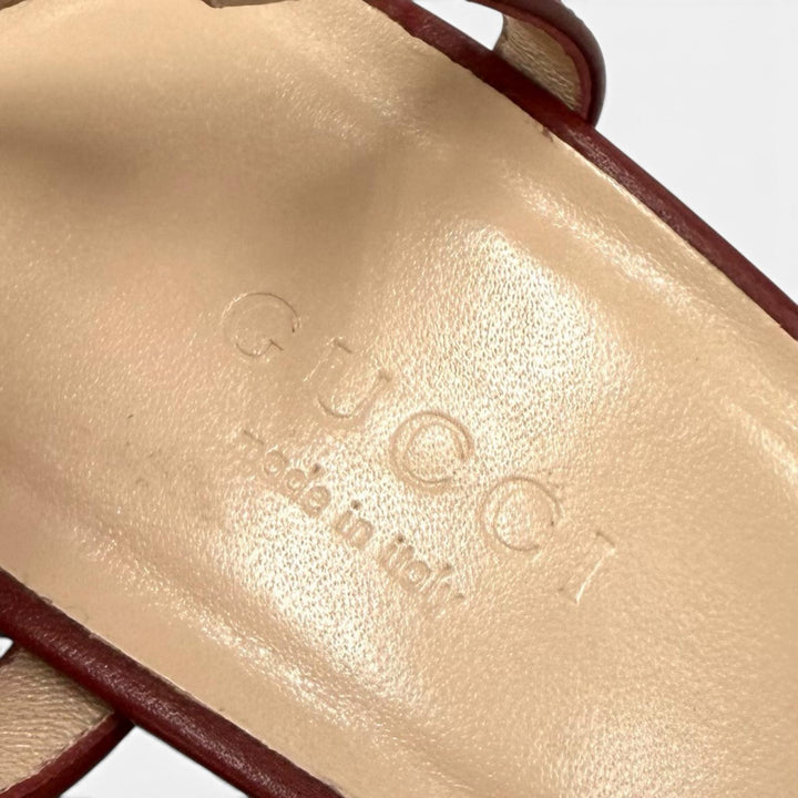 極美品★GUCCI グッチ ホースビット アンクルストラップ レザー サンダル ミュール ボルドー ゴールド金具 36 イタリア製 レディース
