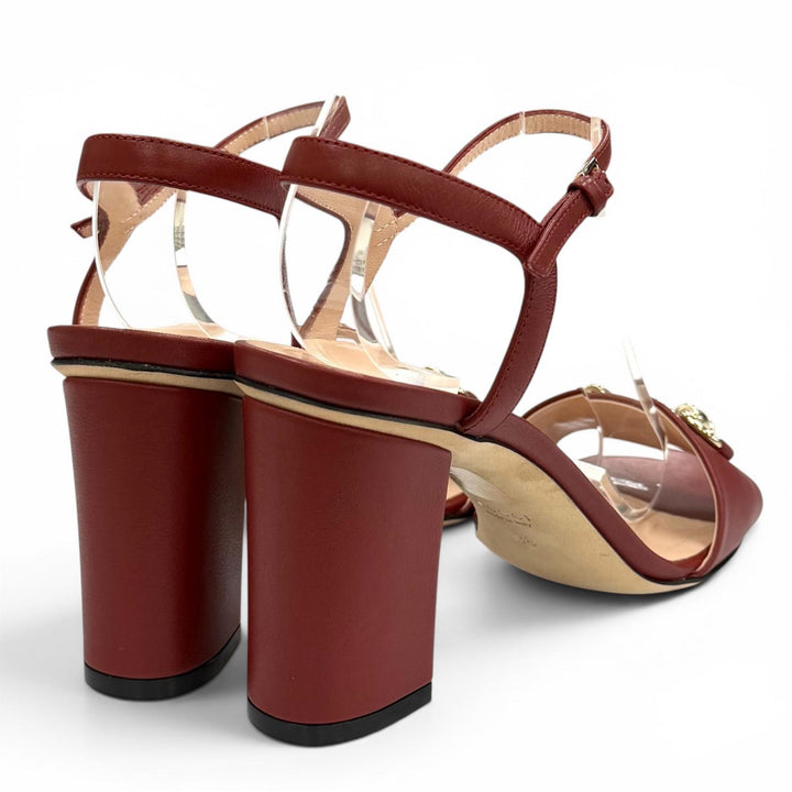 極美品★GUCCI グッチ ホースビット アンクルストラップ レザー サンダル ミュール ボルドー ゴールド金具 36 イタリア製 レディース