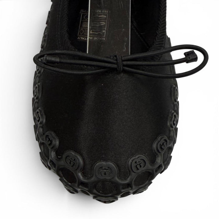 未使用品★GUCCI グッチ 814545 サテン インターロッキングG リボン付 レースアップ バレエシューズ ブラック 36 伊製 箱・保存袋付