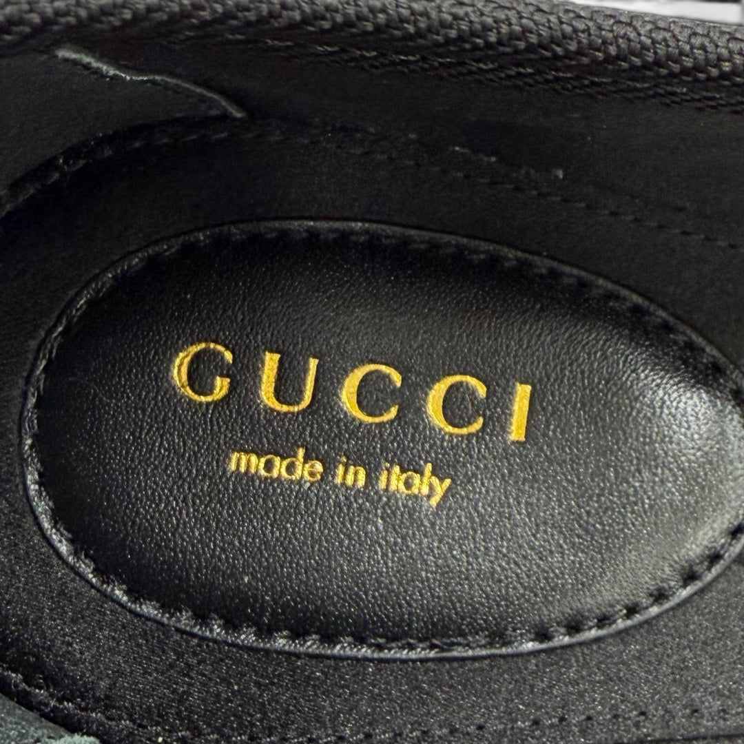 未使用品★GUCCI グッチ 814545 サテン インターロッキングG リボン付 レースアップ バレエシューズ ブラック 36 伊製 箱・保存袋付