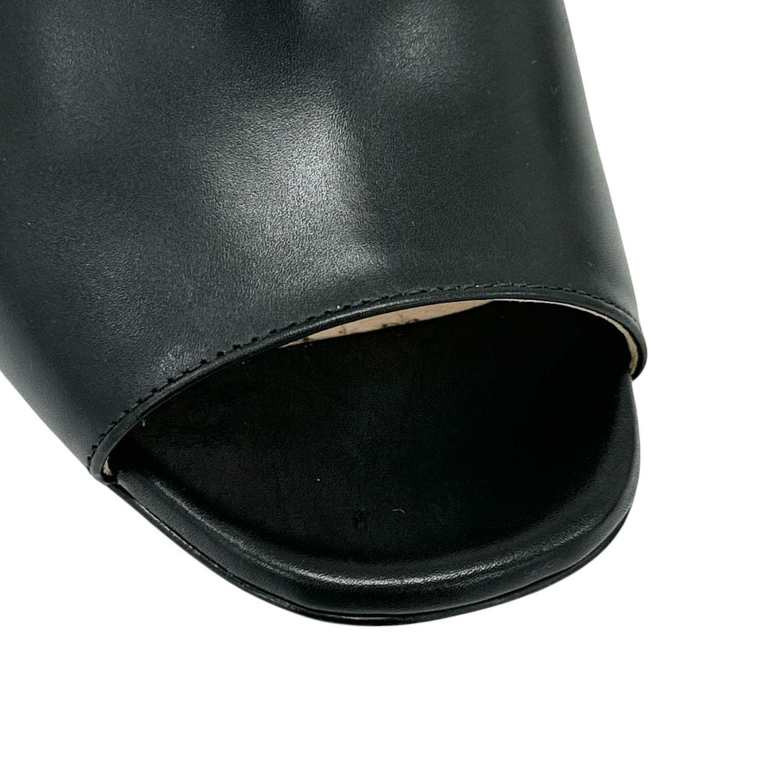 極美品▲PRADA プラダ バイカラー アンクルストラップ チャンキーヒール レザー サンダル ブラック シルバー 37 レディース 保存袋付き