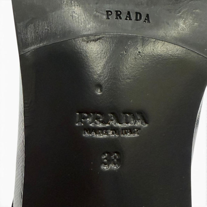 美品★PRADA プラダ レザー ポインテッドトゥ レースアップ レザーシューズ ドレスシューズ ブラック 38 イタリア製 箱・保存袋付き