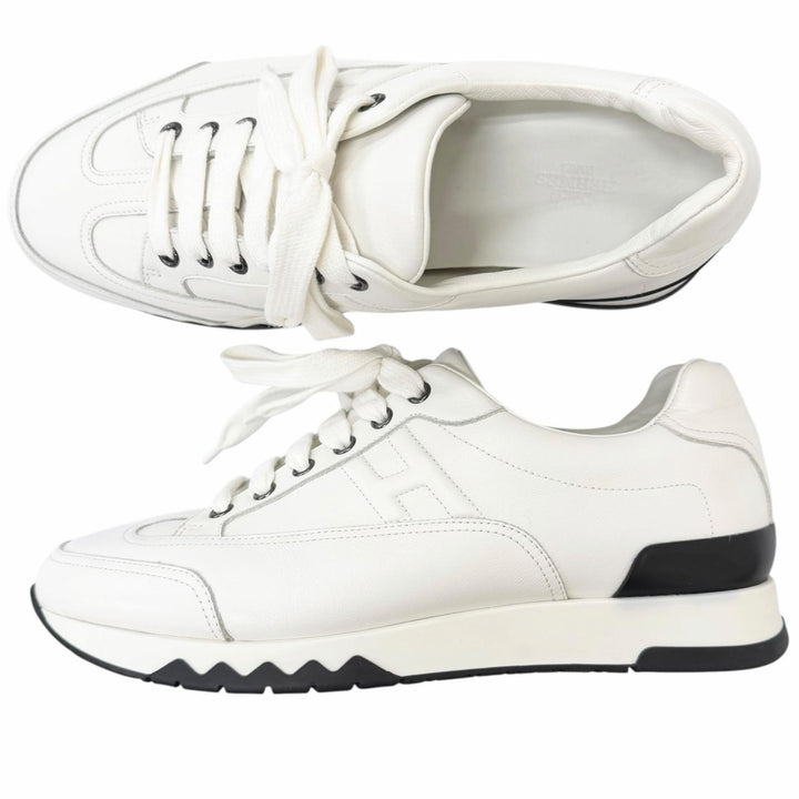 美品□HERMES エルメス H191395ZH トレイル レザー Hロゴ レースアップ ローカットスニーカー ホワイト イタリア製 40.5 メンズ オススメ