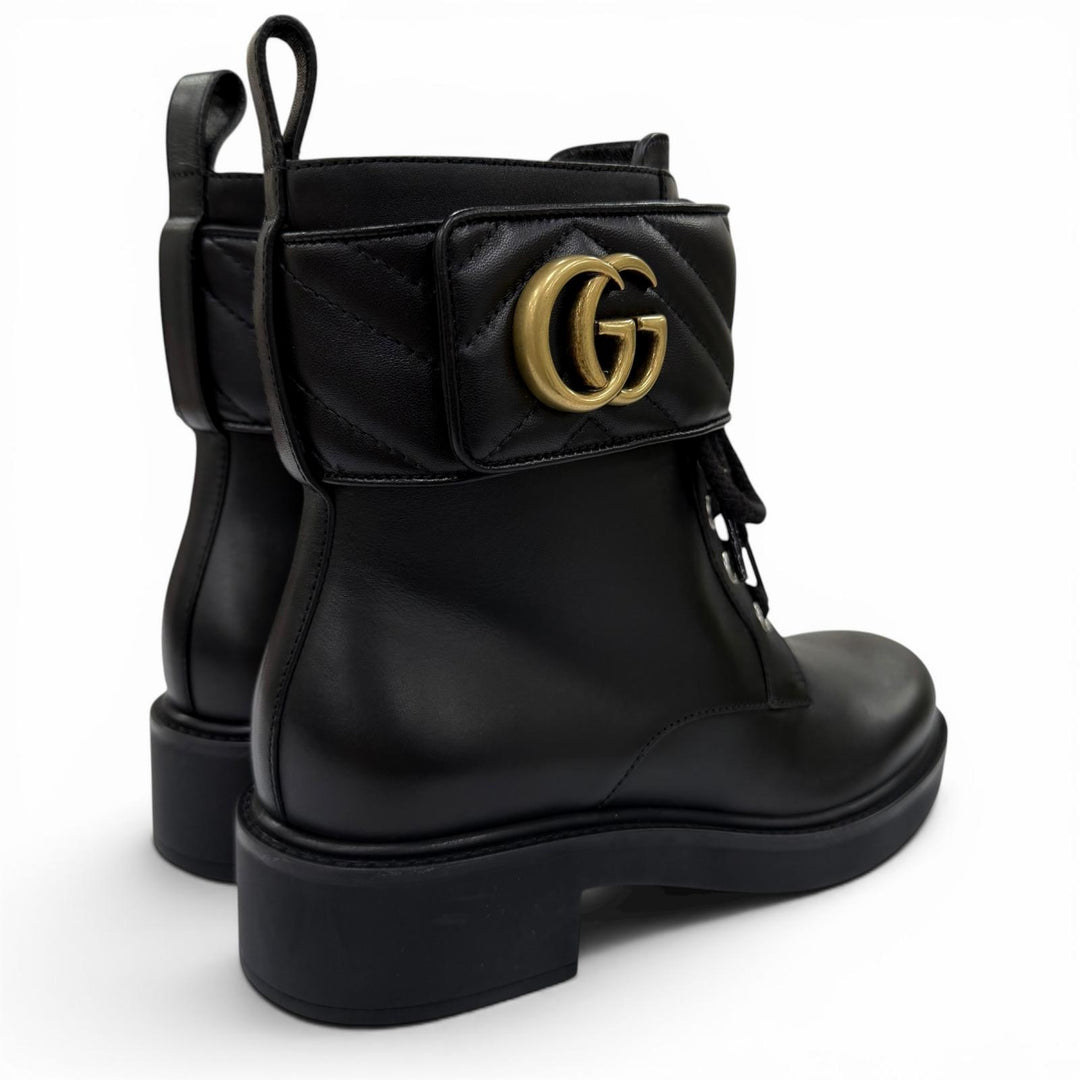 未使用品☆GUCCI グッチ 670397 GGマーモント レザー ショートブーツ アンクルブーツ ブラック ゴールド金具 35 イタリア製 箱・保存袋付